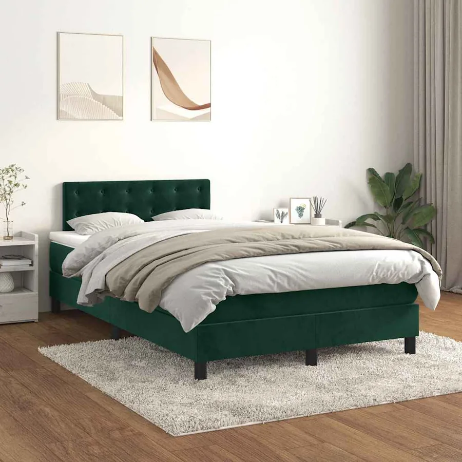 Sommier à lattes de lit avec matelas vert foncé 120x190 cm - 3