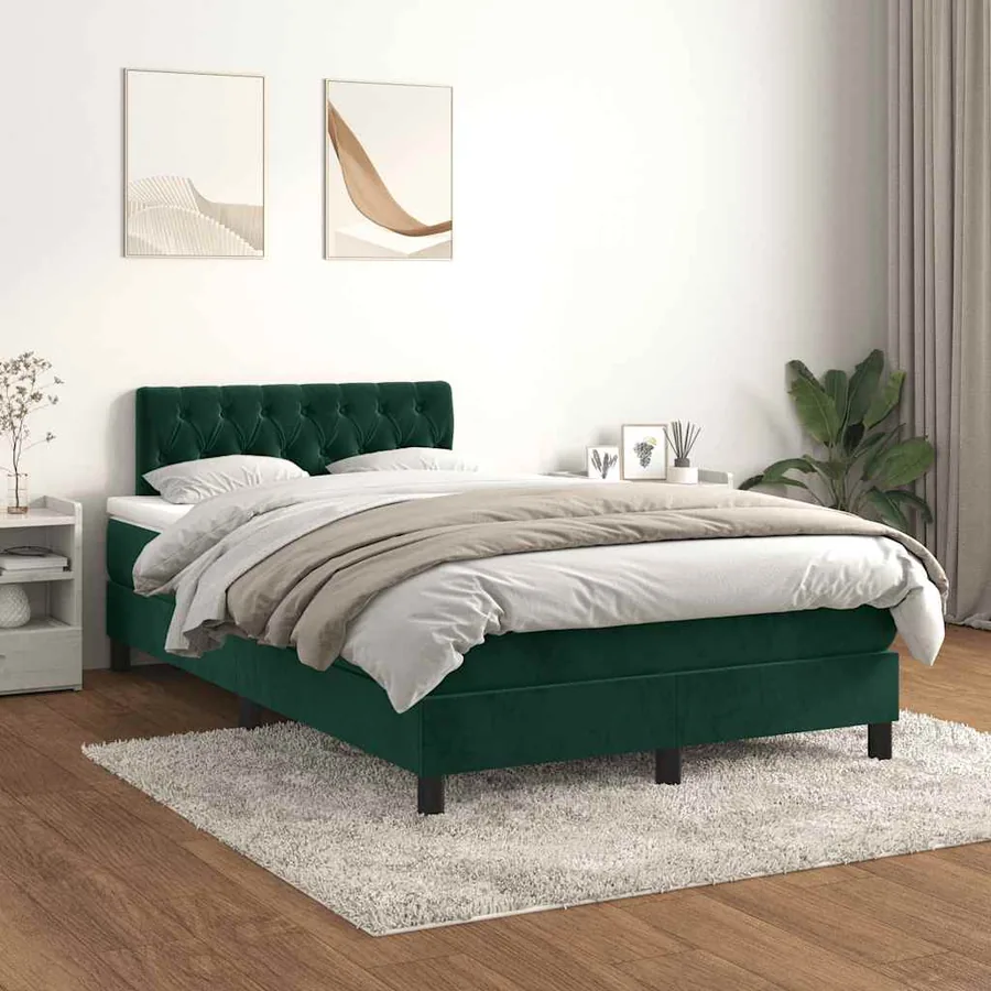 Sommier à lattes de lit avec matelas vert foncé 120x190 cm - 3