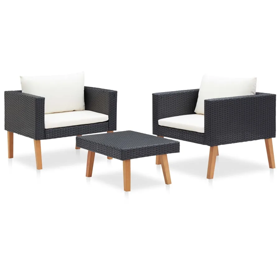 Salon de jardin 3 pcs avec coussins Résine tressée Noir - 3