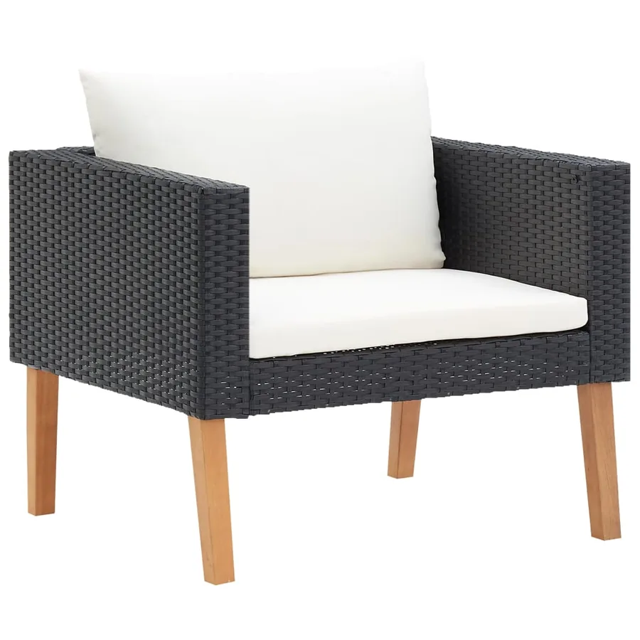 Salon de jardin 3 pcs avec coussins Résine tressée Noir - 5