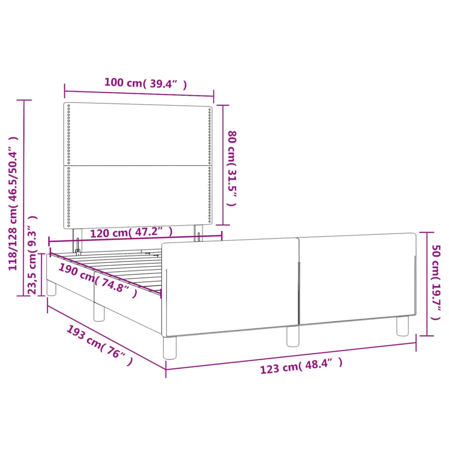 Cadre de lit sans matelas noir 120x190 cm velours - 11