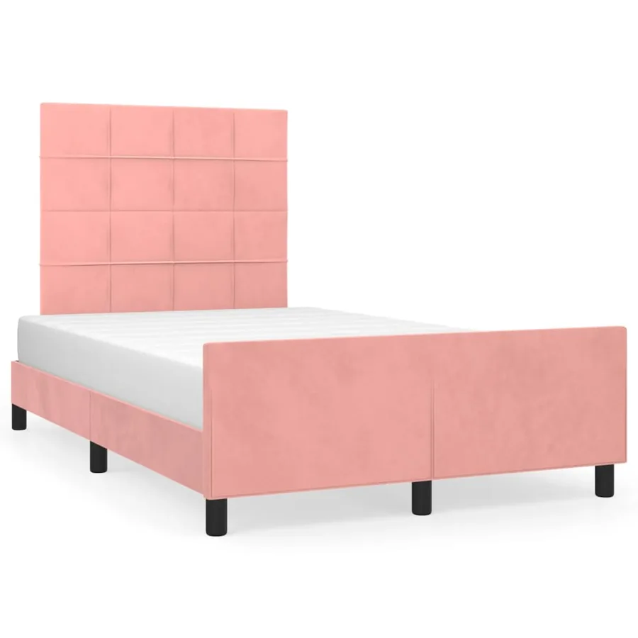 Cadre de lit sans matelas rose 120x190 cm velours - 2