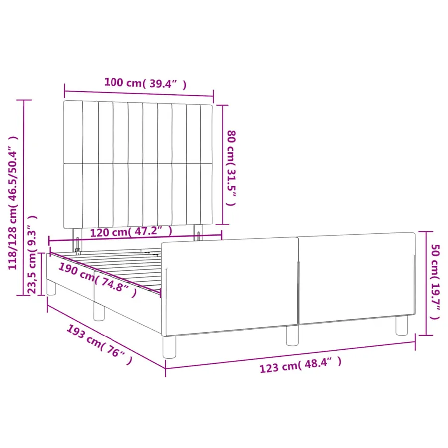 Cadre de lit sans matelas rose 120x190 cm velours - 11