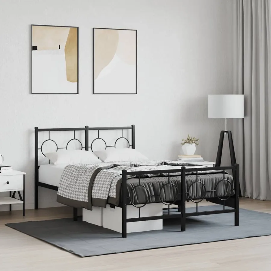 Cadre de lit métal sans matelas avec pied de lit noir 120x200cm
