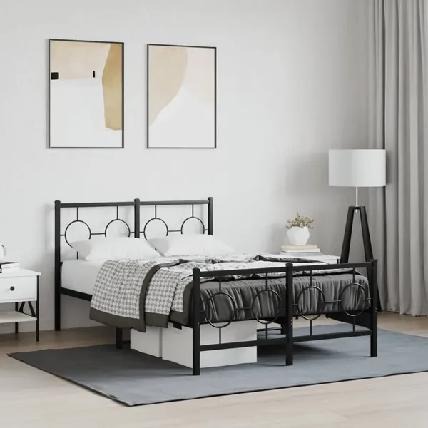 Cadre de lit métal sans matelas avec pied de lit noir 120x200cm