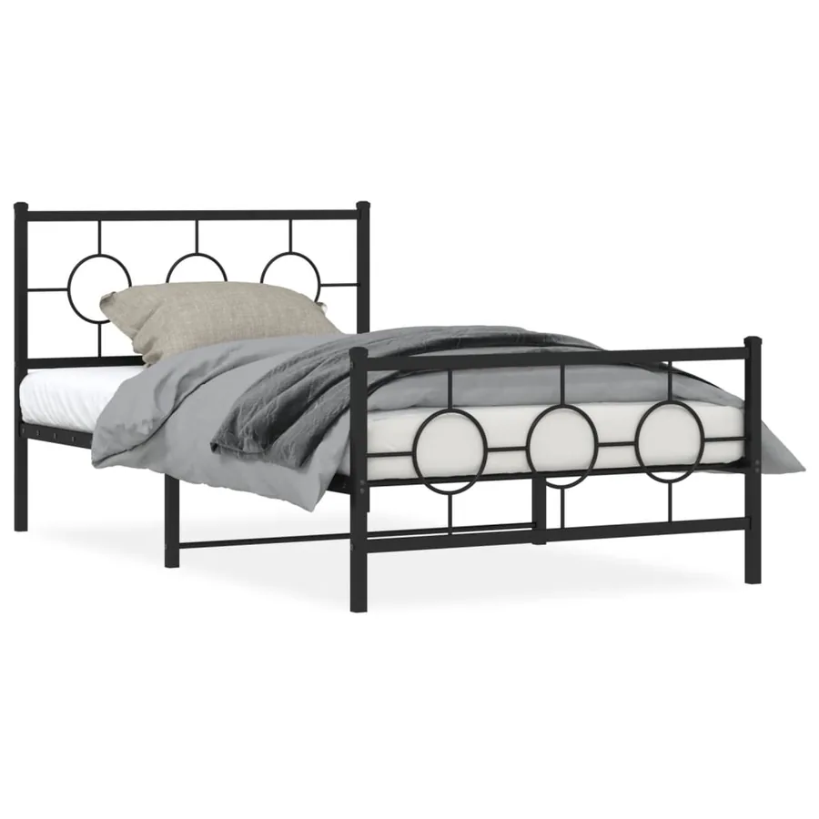 Cadre de lit métal sans matelas avec pied de lit noir 107x203cm - 2