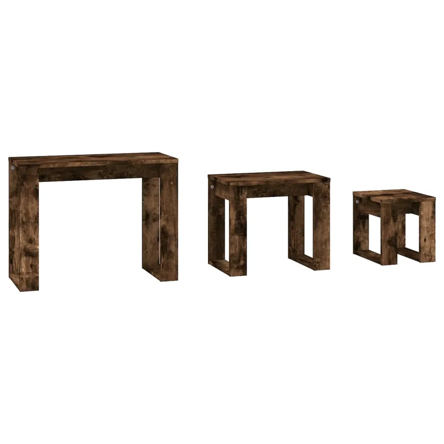 Tables gigognes 3 pcs Chêne fumé Bois d'ingénierie - 2