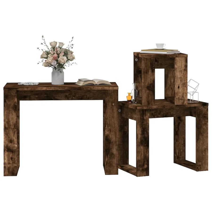 Tables gigognes 3 pcs Chêne fumé Bois d'ingénierie - 4