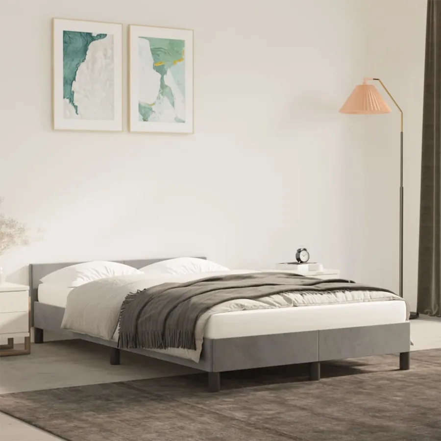 Cadre de lit sans matelas gris clair 120x190 cm velours