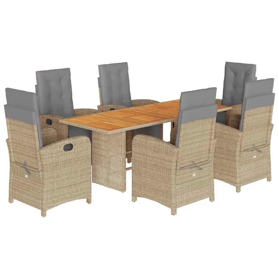 Ensemble à manger de jardin et coussins 7 pcs beige poly rotin - 2