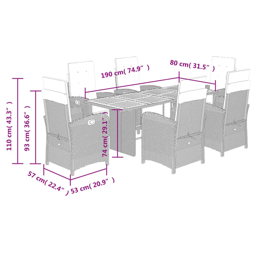 Ensemble à manger de jardin et coussins 7 pcs beige poly rotin - 9