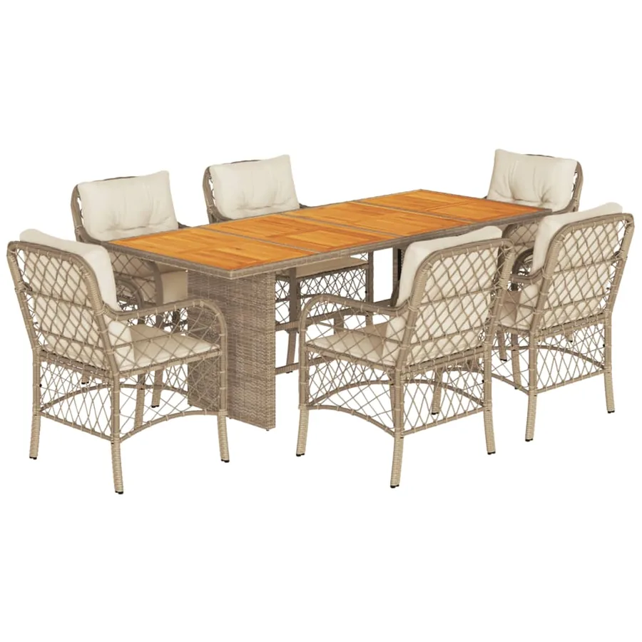 Ensemble à manger de jardin et coussins 7 pcs beige poly rotin - 2