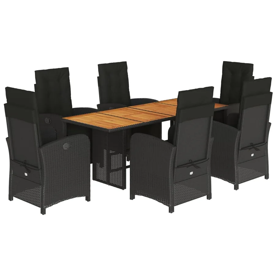 Ensemble à manger de jardin coussins 7pcs Noir Résine tressée - 2