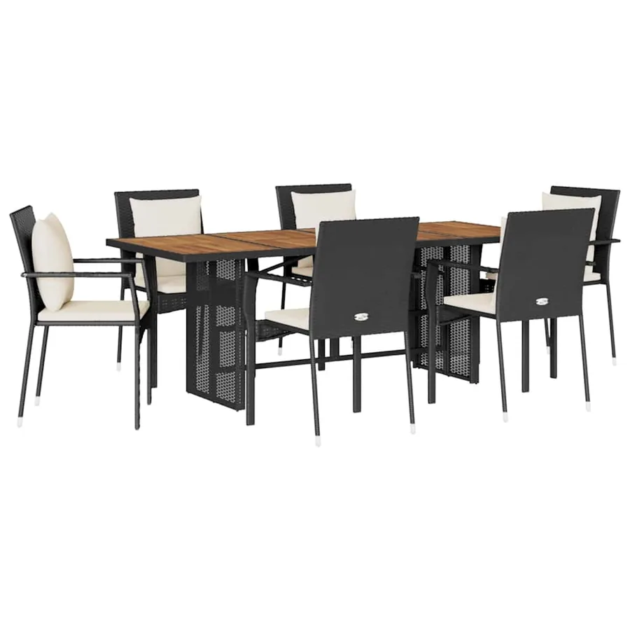 Ensemble à manger de jardin coussins 7pcs Noir Résine tressée - 2