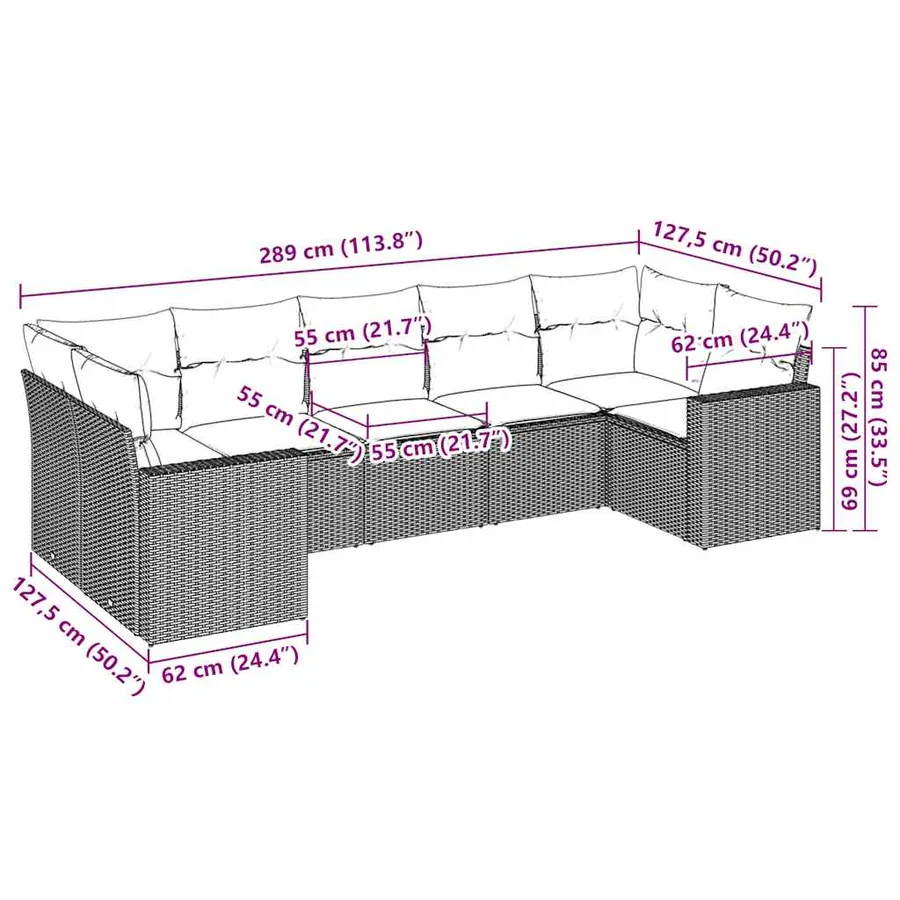 Salon de jardin avec coussins 7 pcs marron résine tressée - 3