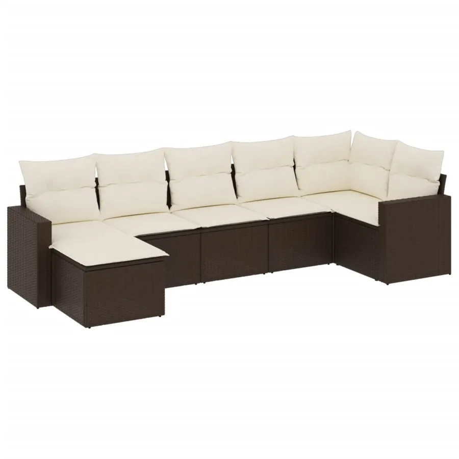 Salon de jardin avec coussins 7 pcs marron résine tressée - 2