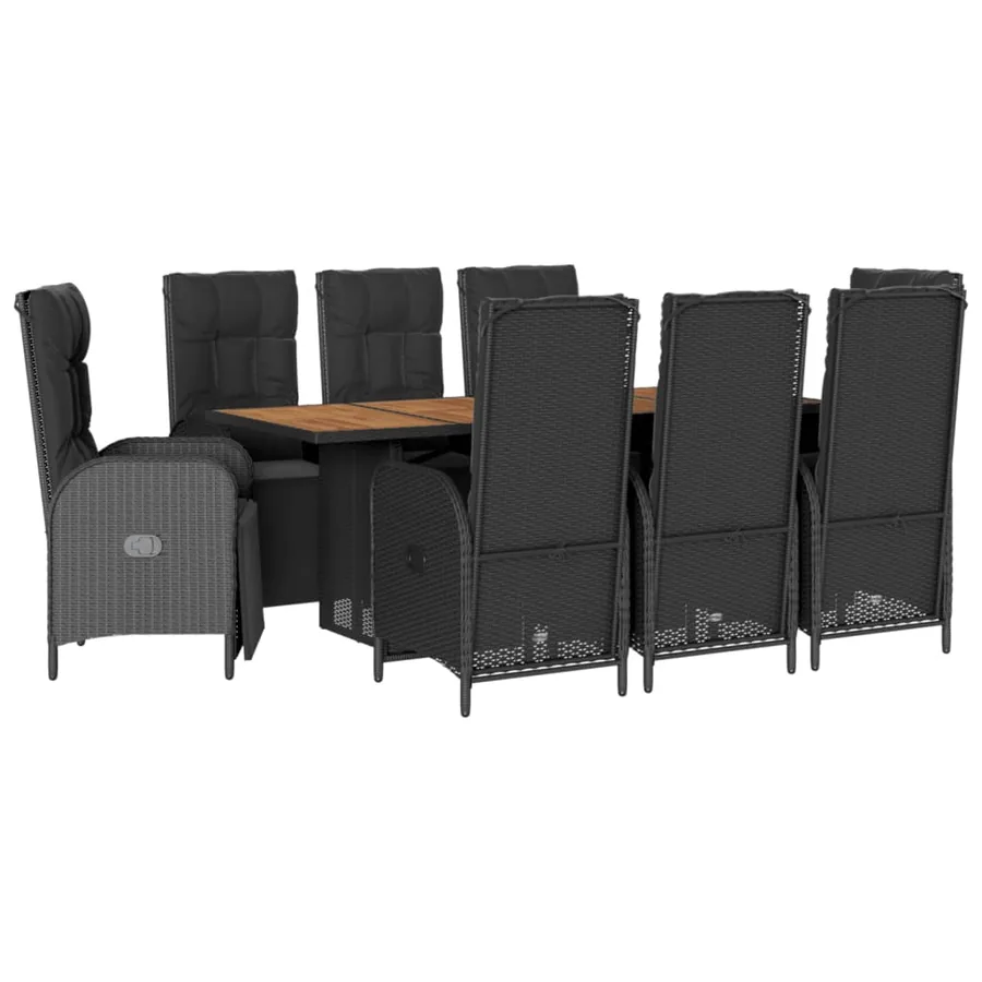 Ensemble à manger de jardin 9pcs coussins noir résine tressée - 2