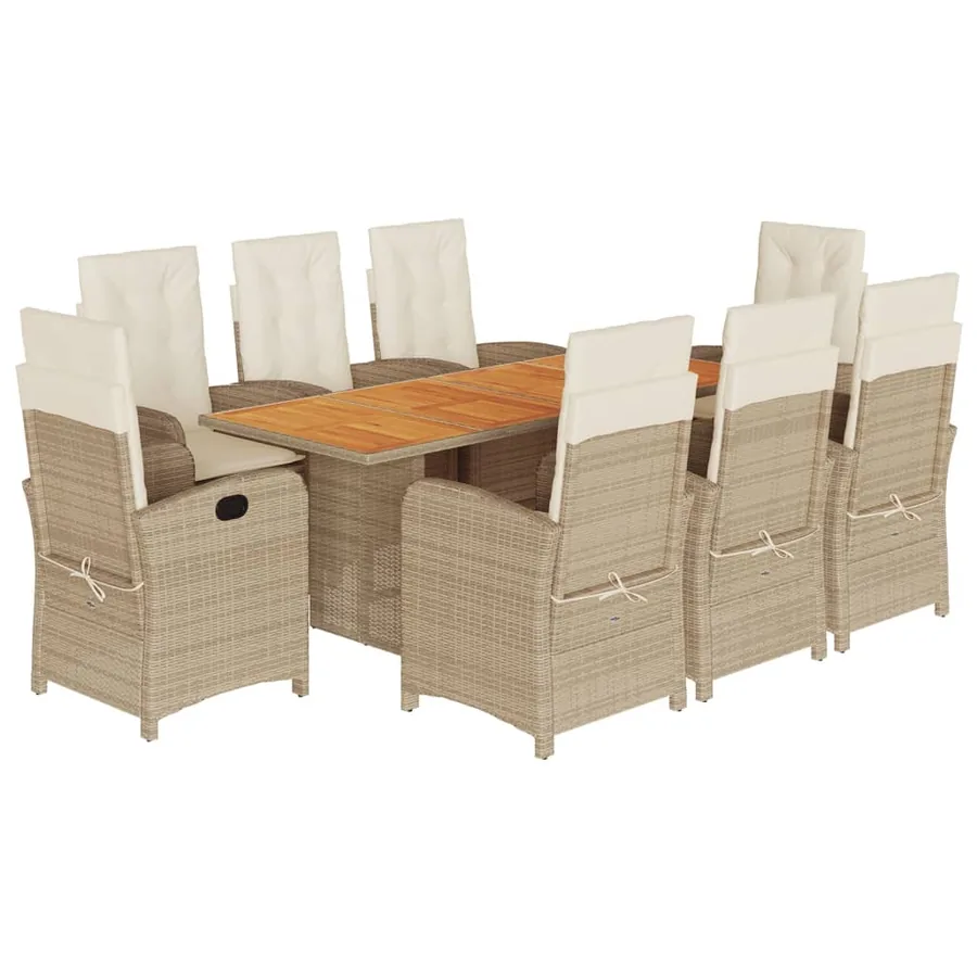 Ensemble à manger de jardin et coussins 9 pcs beige Poly rotin - 2