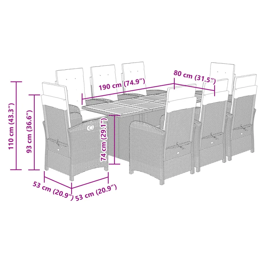 Ensemble à manger de jardin et coussins 9 pcs beige Poly rotin - 9
