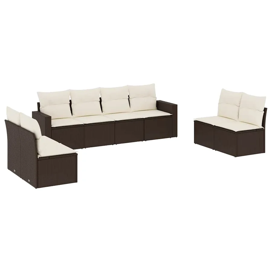 Salon de jardin 8 pcs avec coussins marron résine tressée - 2