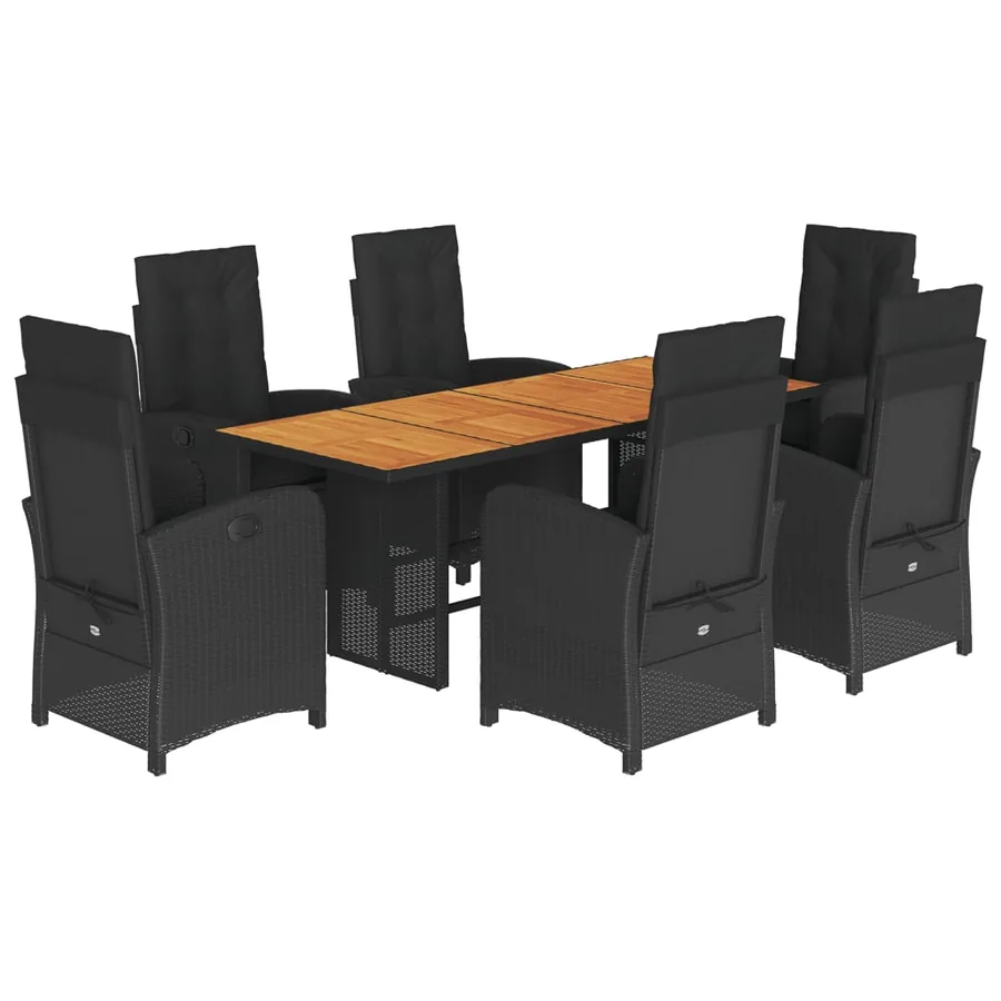 Ensemble à manger de jardin coussins 7pcs Noir Résine tressée - 2