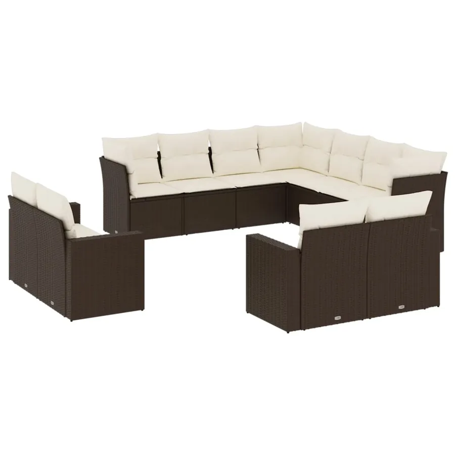Salon de jardin et coussins 11 pcs marron résine tressée - 2