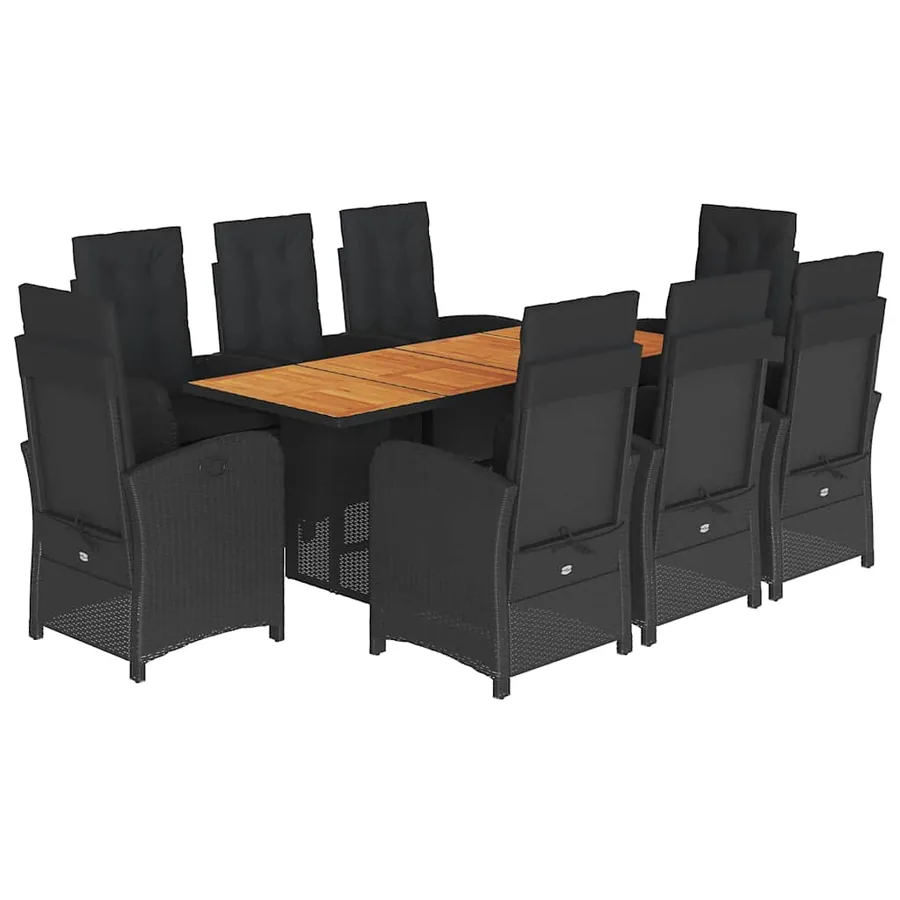 Ensemble à manger de jardin 9pcs coussins noir résine tressée - 2