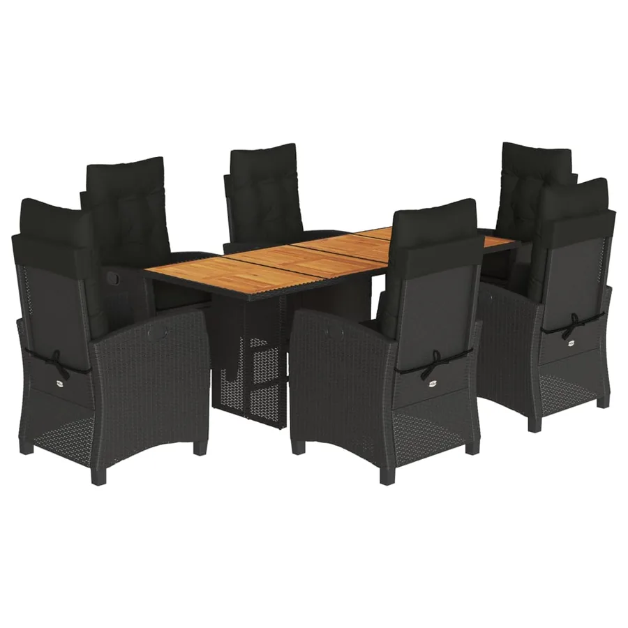 Ensemble à manger de jardin coussins 7pcs Noir Résine tressée - 2