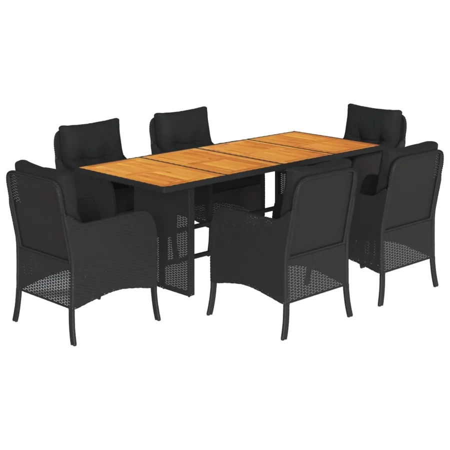 Ensemble à manger de jardin coussins 7pcs Noir Résine tressée - 2