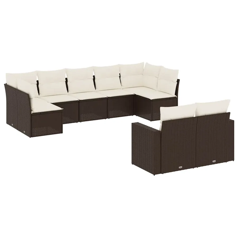 Salon de jardin avec coussins 9 pcs marron résine tressée - 2