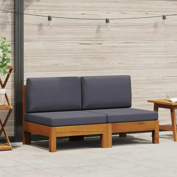 Canapés centraux 2 pcs avec coussins gris foncé Acacia solide