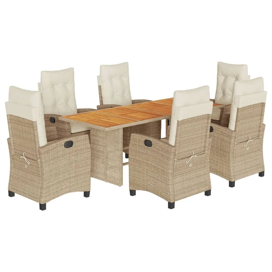 Ensemble à manger de jardin et coussins 7 pcs beige poly rotin - 2