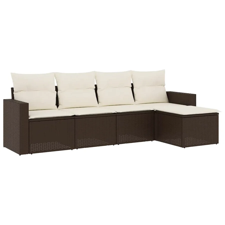 Salon de jardin avec coussins 5 pcs marron résine tressée - 2
