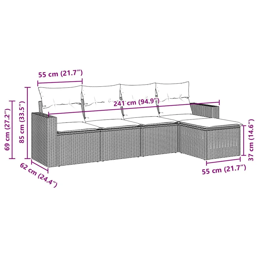 Salon de jardin avec coussins 5 pcs marron résine tressée - 3