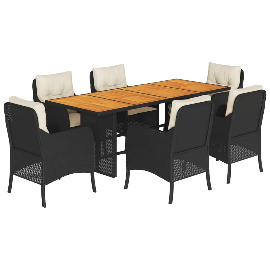 Ensemble à manger de jardin coussins 7pcs Noir Résine tressée - 2