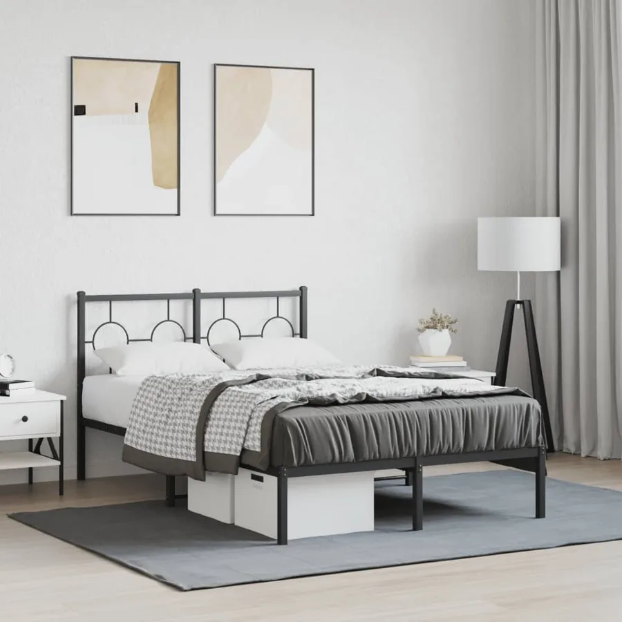Cadre de lit métal sans matelas avec tête de lit noir 120x190cm