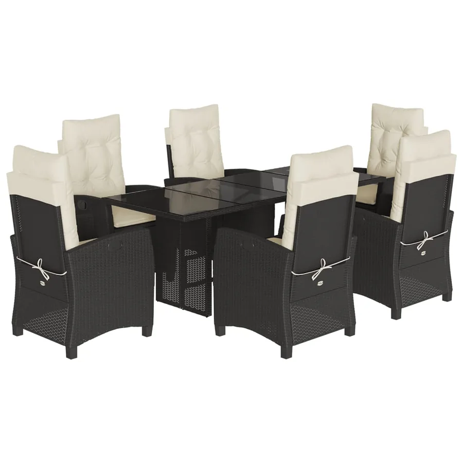 Ensemble à manger de jardin coussins 7pcs Noir Résine tressée - 2