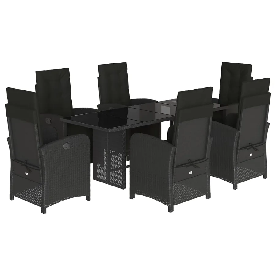 Ensemble à manger de jardin coussins 7pcs Noir Résine tressée - 2