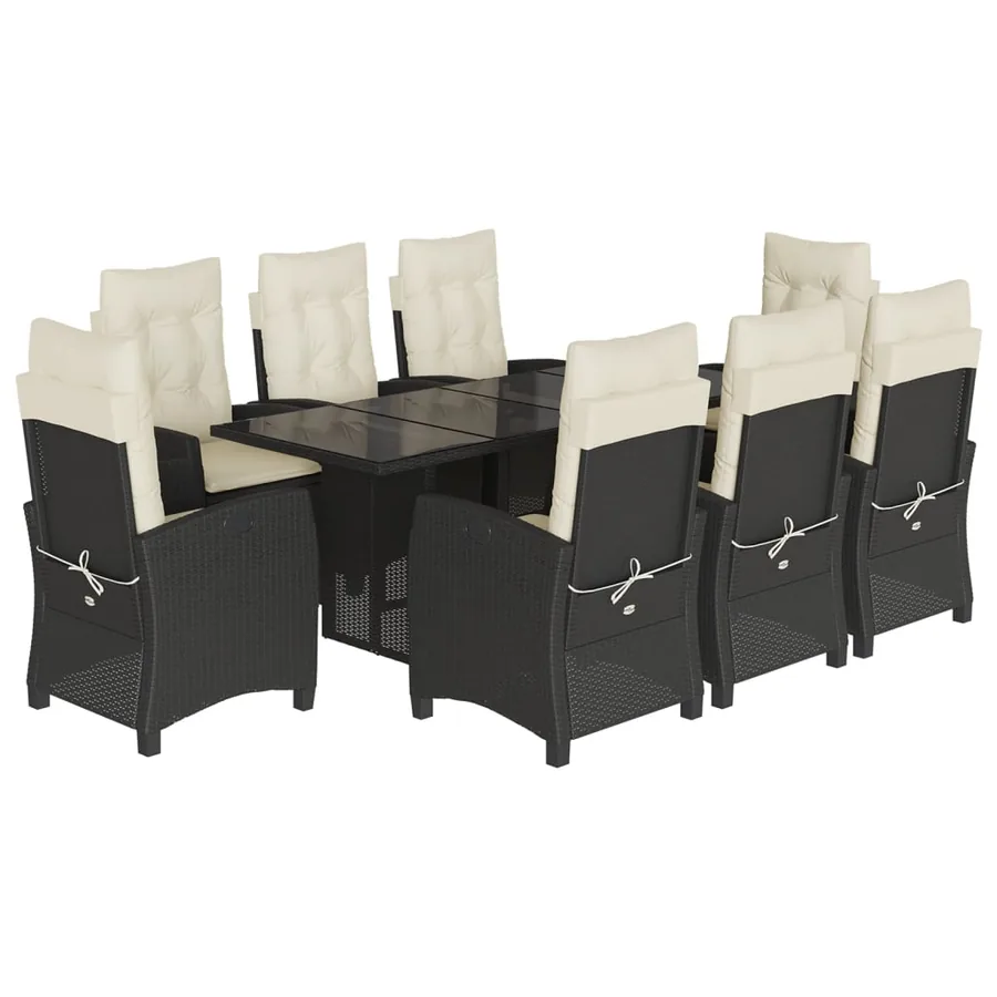 Ensemble à manger de jardin 9pcs coussins noir résine tressée - 2
