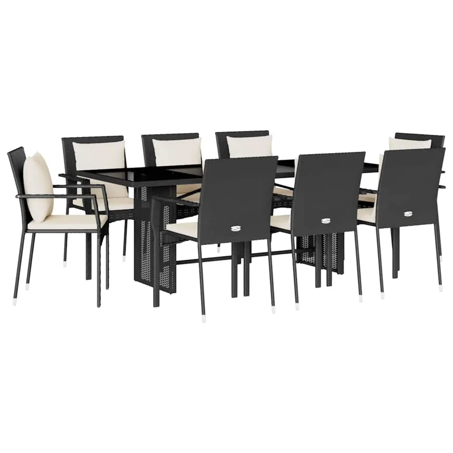 Ensemble à manger de jardin 9pcs coussins noir résine tressée - 2