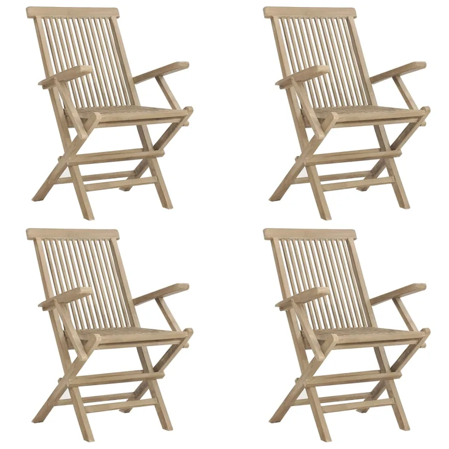 Salon de jardin 5 pcs gris bois de teck massif - 4