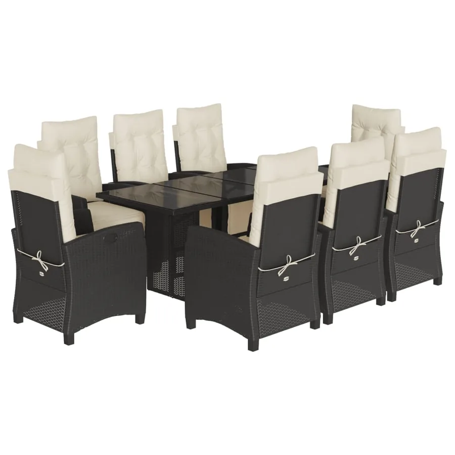 Ensemble à manger de jardin 9pcs coussins noir résine tressée - 2