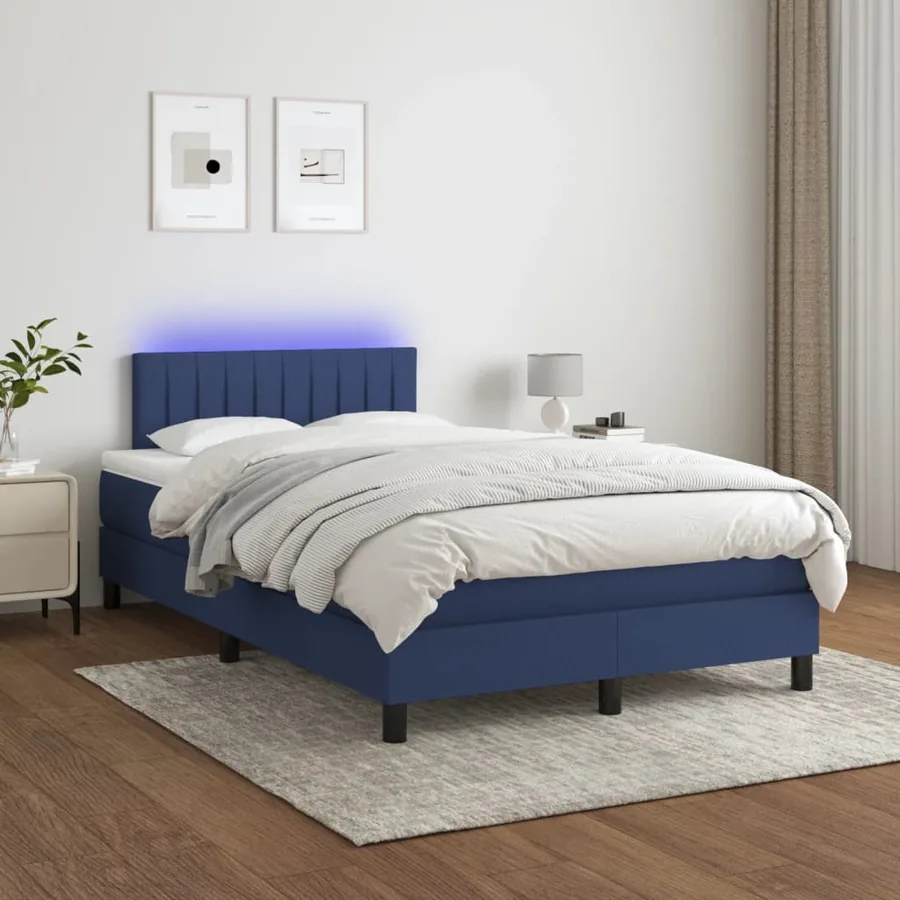 Sommier à lattes de lit matelas et LED bleu 120x190 cm tissu - 5
