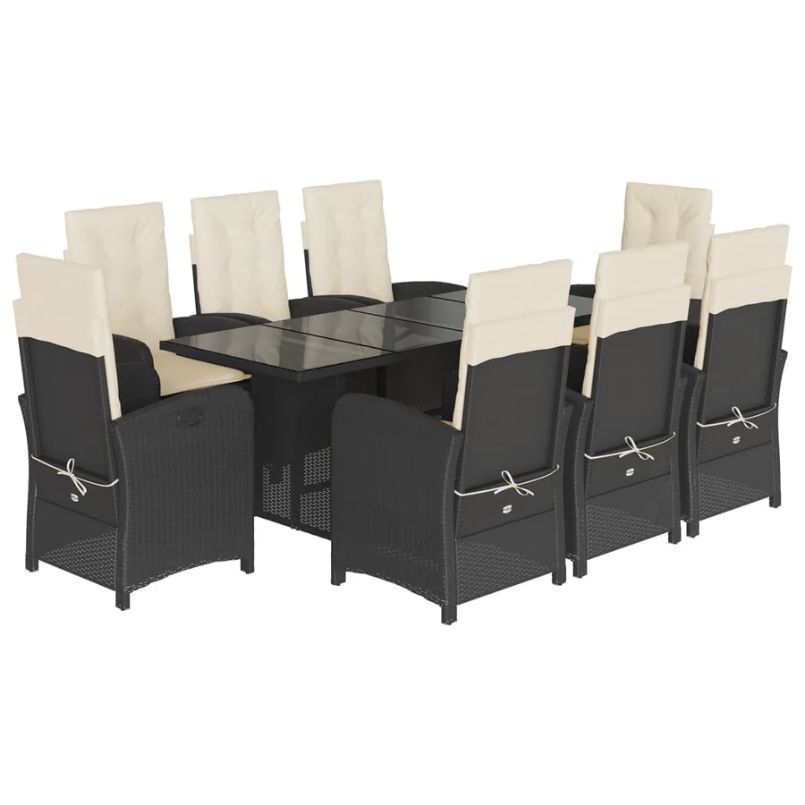 Ensemble à manger de jardin 9pcs coussins noir résine tressée - 2