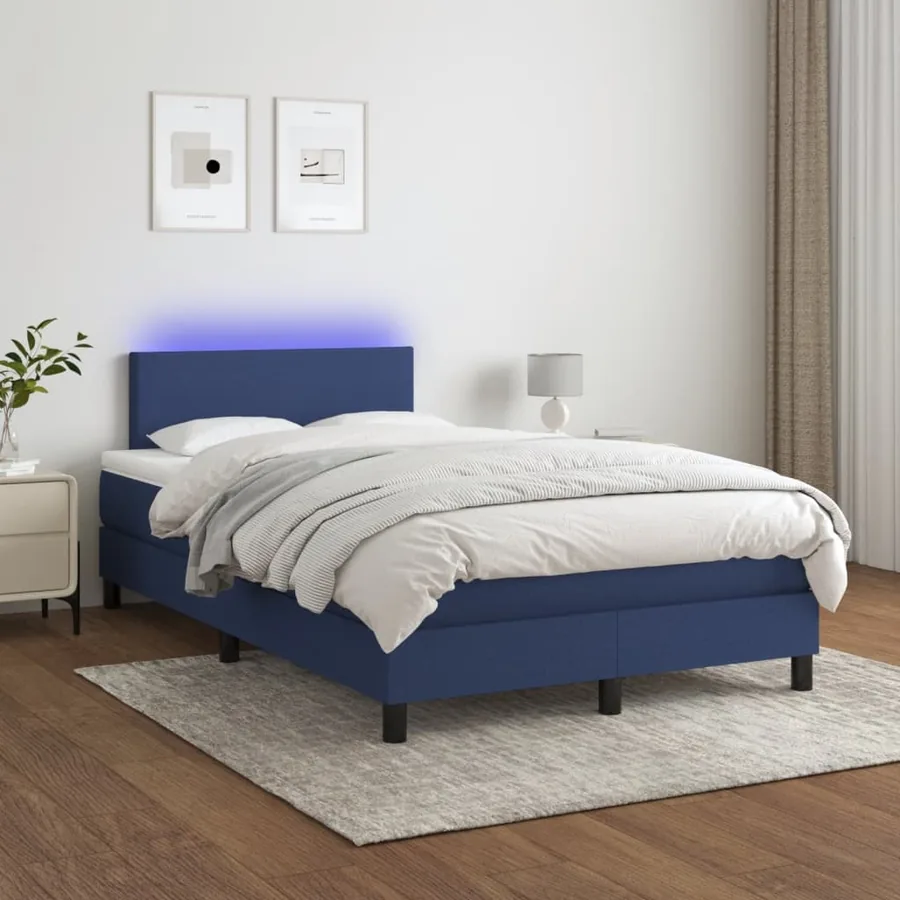 Sommier à lattes de lit matelas et LED bleu 120x190 cm tissu - 5