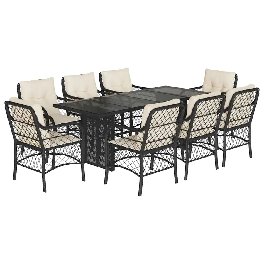Ensemble à manger de jardin 9pcs coussins noir résine tressée - 2
