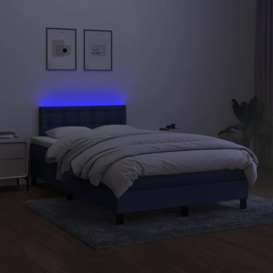 Sommier à lattes de lit matelas et LED bleu 120x190 cm tissu - 4