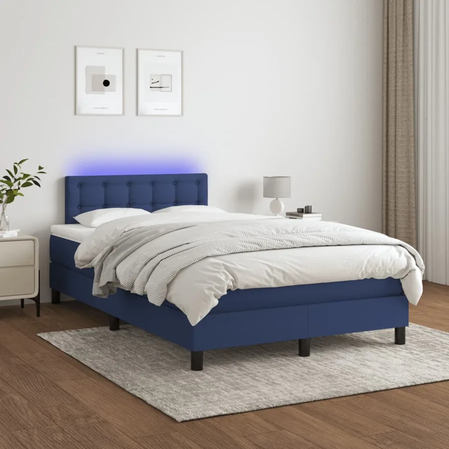 Sommier à lattes de lit matelas et LED bleu 120x190 cm tissu - 5