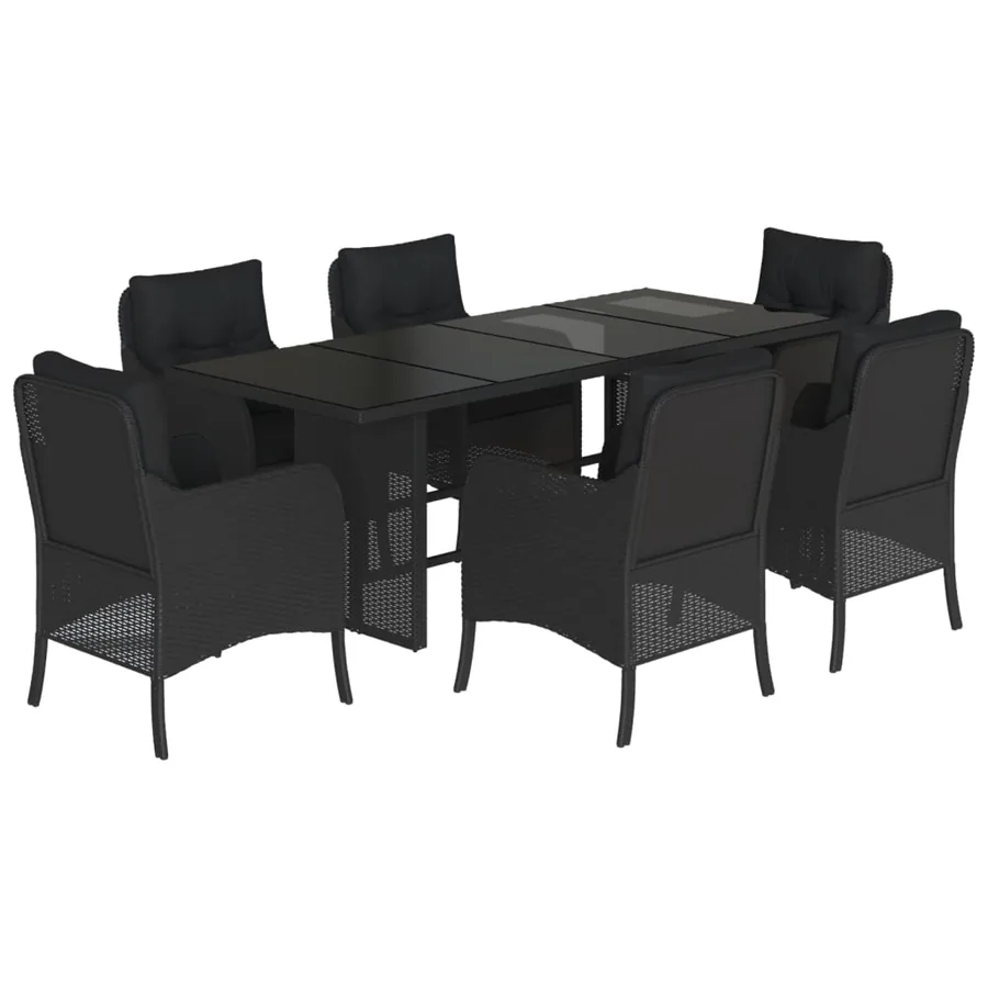 Ensemble à manger de jardin coussins 7pcs Noir Résine tressée - 2