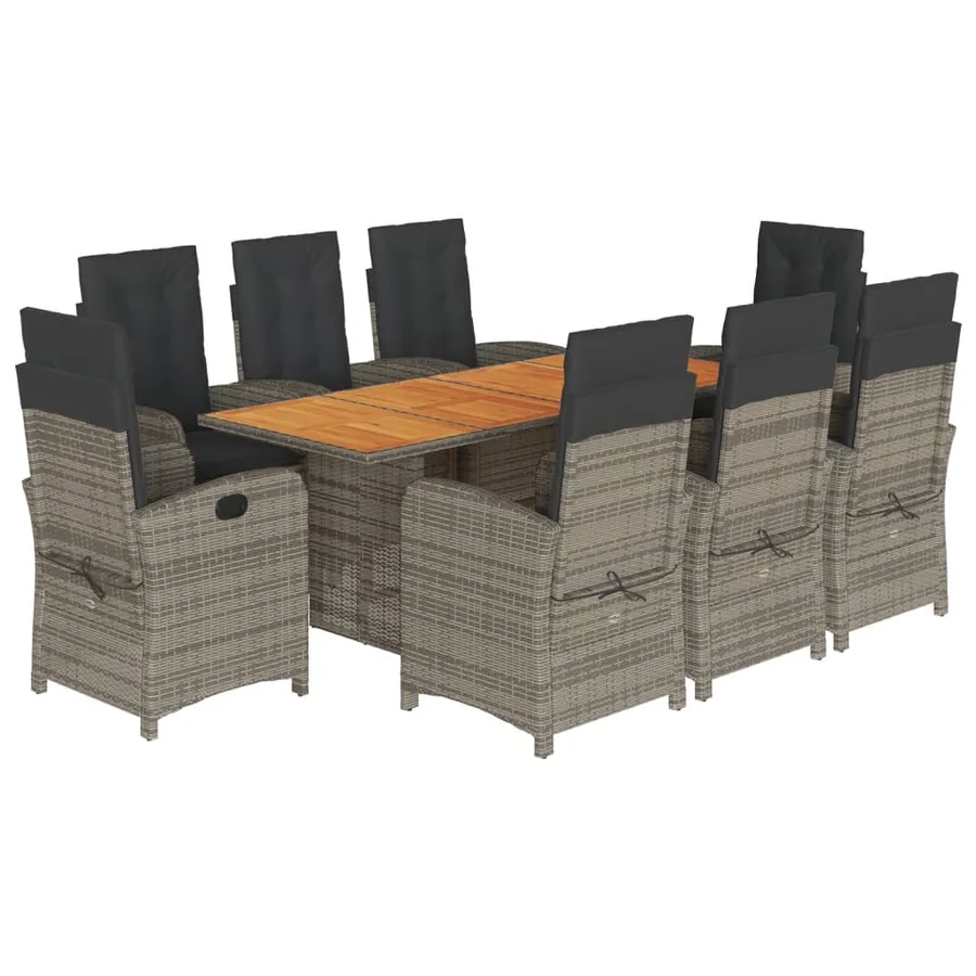 Ensemble à manger de jardin 9 pcs coussins gris résine tressée - 2